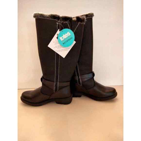 Totes warm  faux fur lined weather proof long boots zip closure woman size 6 - Picture 9 of 11